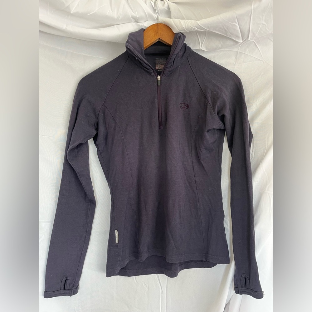 Icebreaker 100% Merino Wool Women Soft Base Layer Half-Zip Pullover— Dark Purple